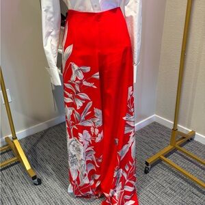 Alice + Olivia Cherry Red and White Floral Maxi Skirt